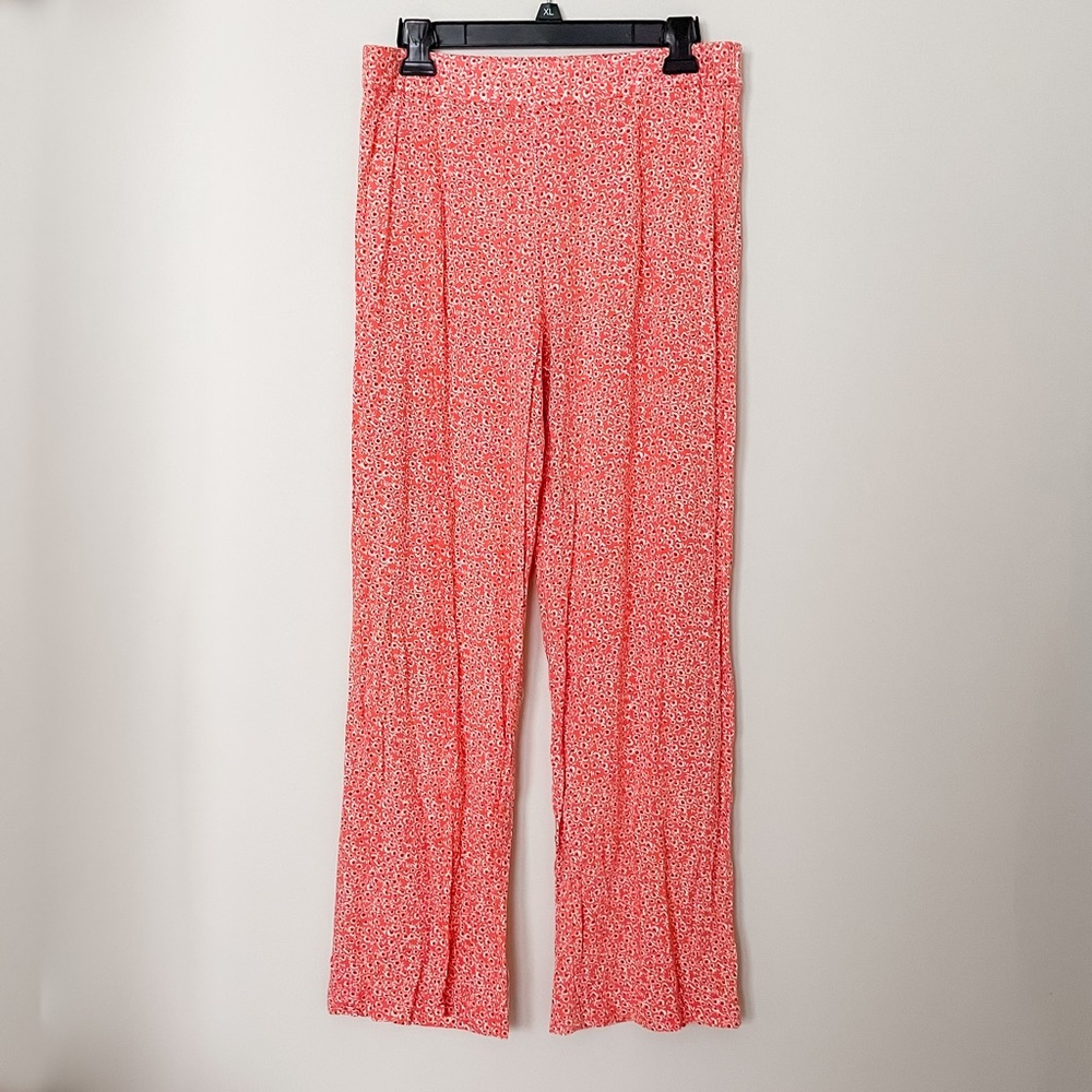Pink Coral Floral Flowy Wide Leg Pants Sized Medium